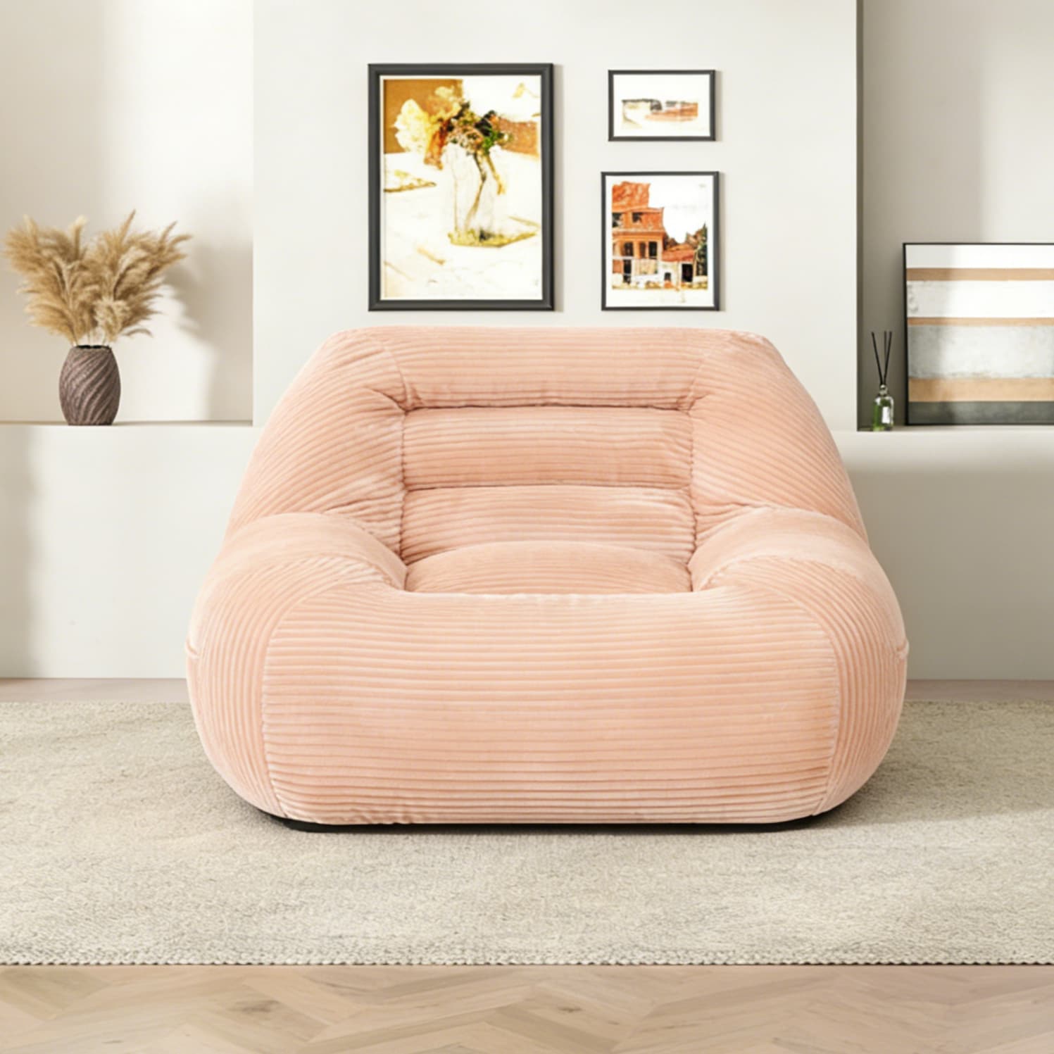 Corduroy Fabric Beanbag Couch For Living Room, Bedroom & Dorm, Cozy Fluffy Cloud Mini Couch,Pink_voghion.com